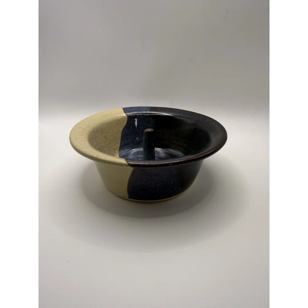 Stegall Studio Pottery Stoneware Apple Baker Bowl Coastal Nautical Blue